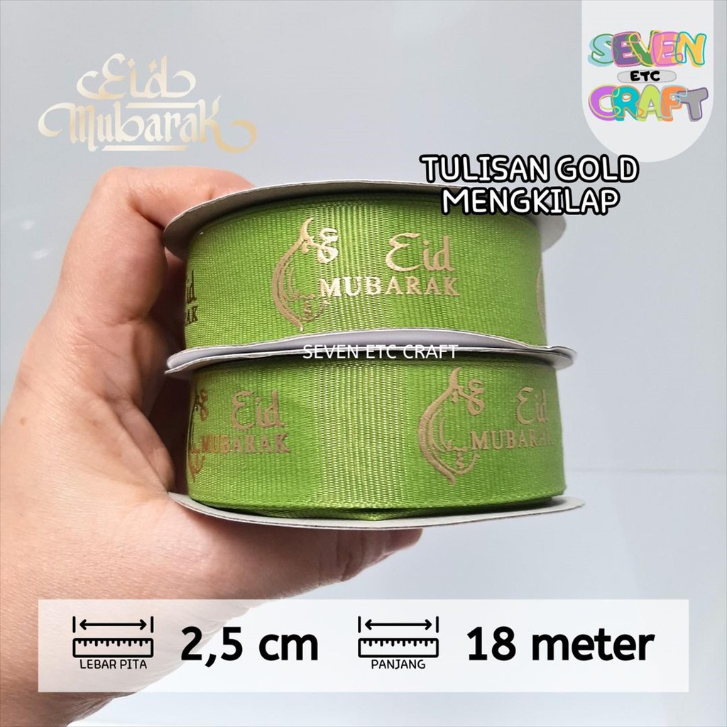 

Pita Grosgrain Idul Fitri Lebaran EID MUBARAK 2,5 cm Kiwi