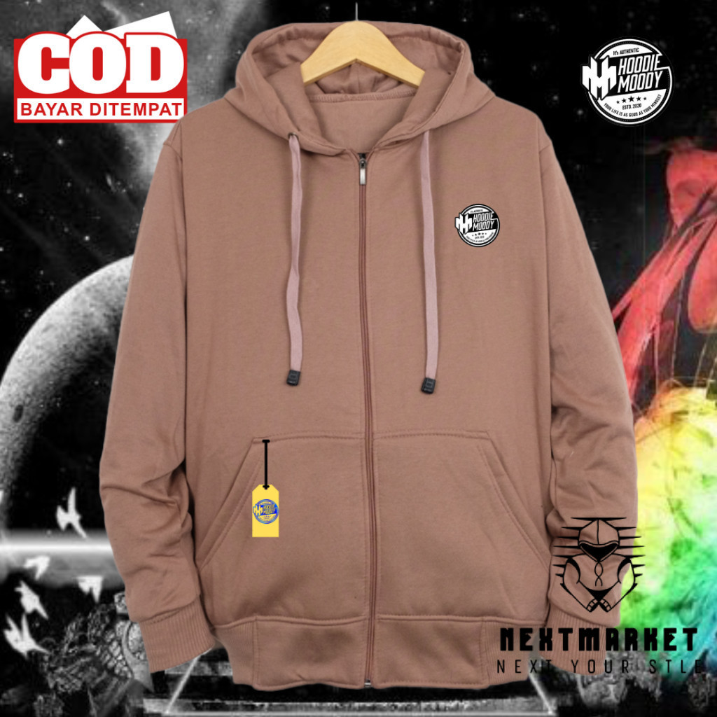Hoodie zipper Resleting logo moody Sweater Sleting Depan Suiter pria Cowok warna hijau mint distro