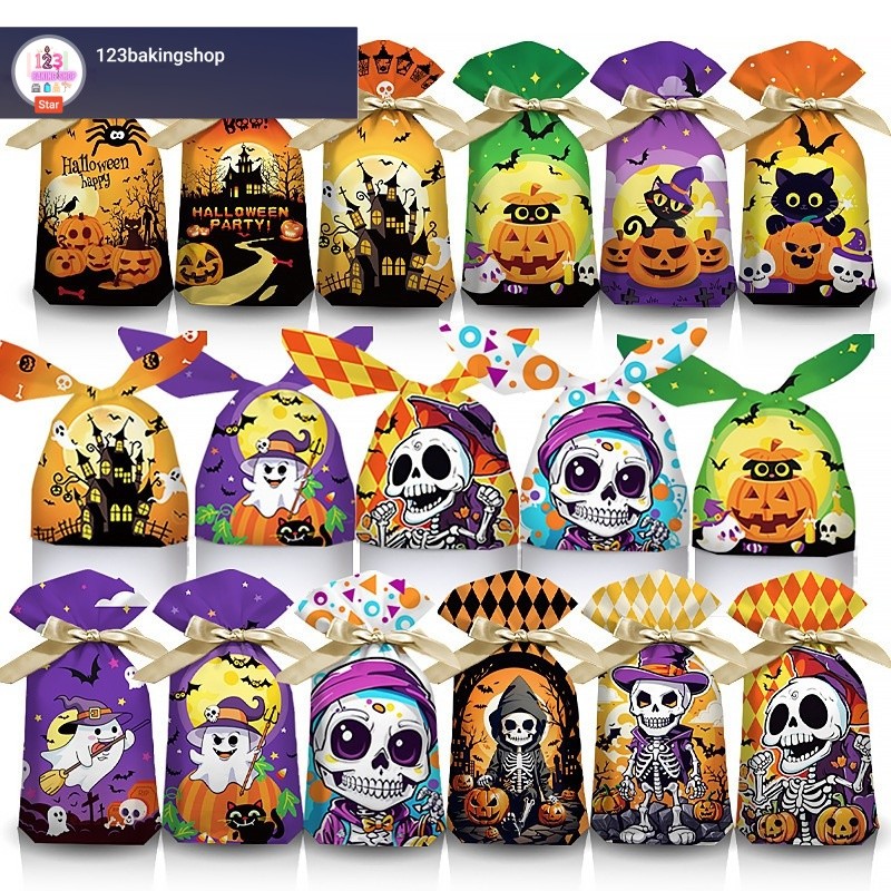 

10Pcs Plastik Goodiebag Tali Serut edisi Halloween /Plastik Packing Kue Cookies Serut Pita Halloween