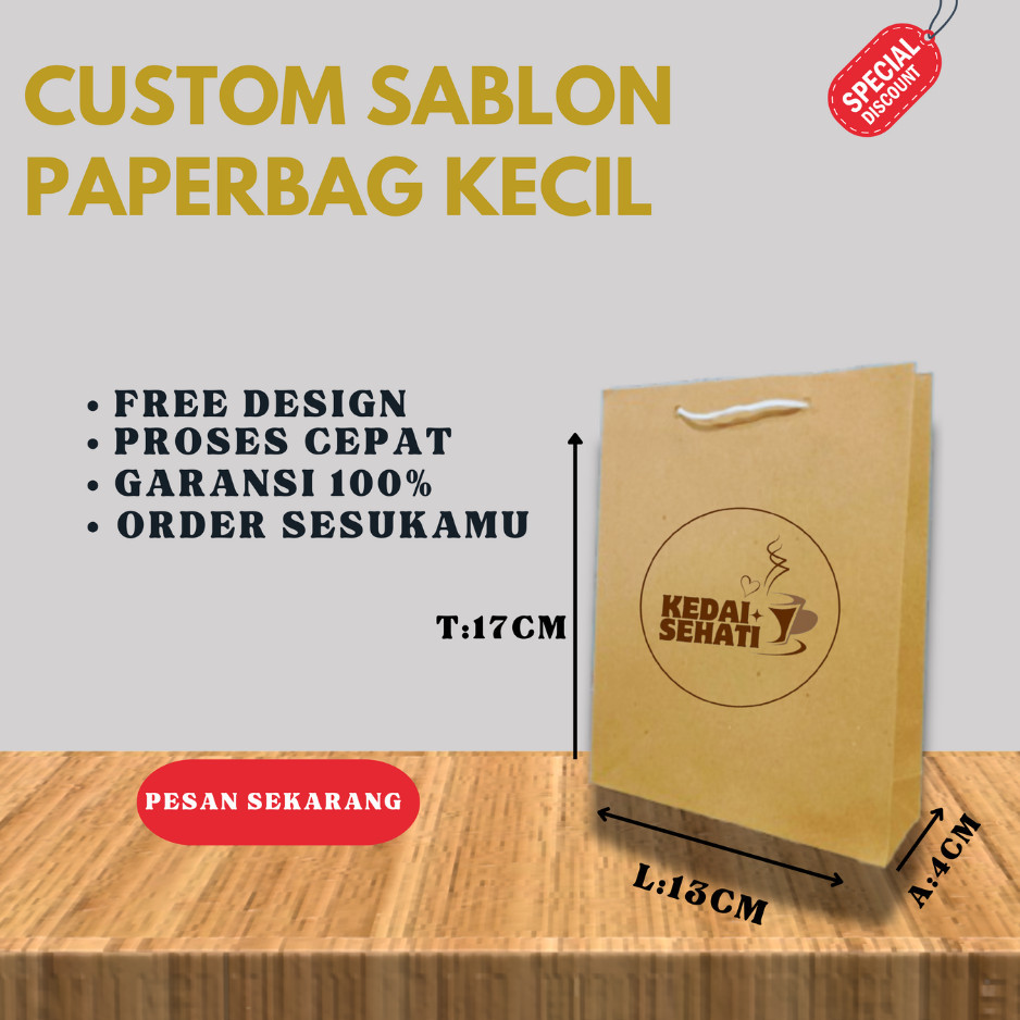 

PAPER BAG CUSTOM SABLON KECIL 100 / 13cm X 17cm X 4 cm/ PAPERBAG KADO / PAPER BAG SOUVENIR