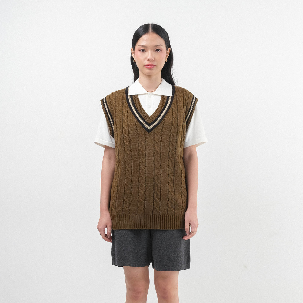 Noir Sur Blanc Varsity Vest Brown