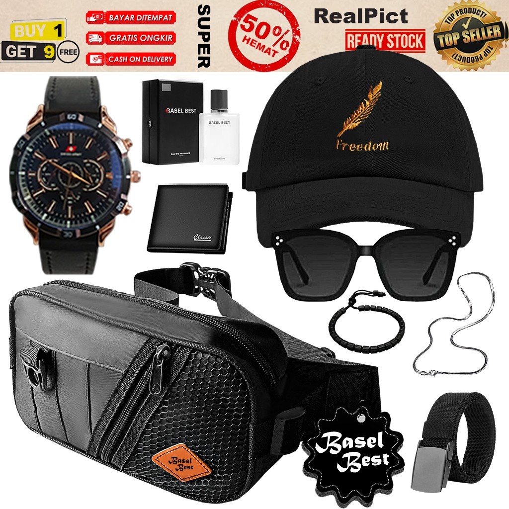 MK67HK Modis SUBANA Asesoris Pria Simpel Bundling 9in1 dan 6in1 Tas Pinggang Gratis Topi Baseball+Ja