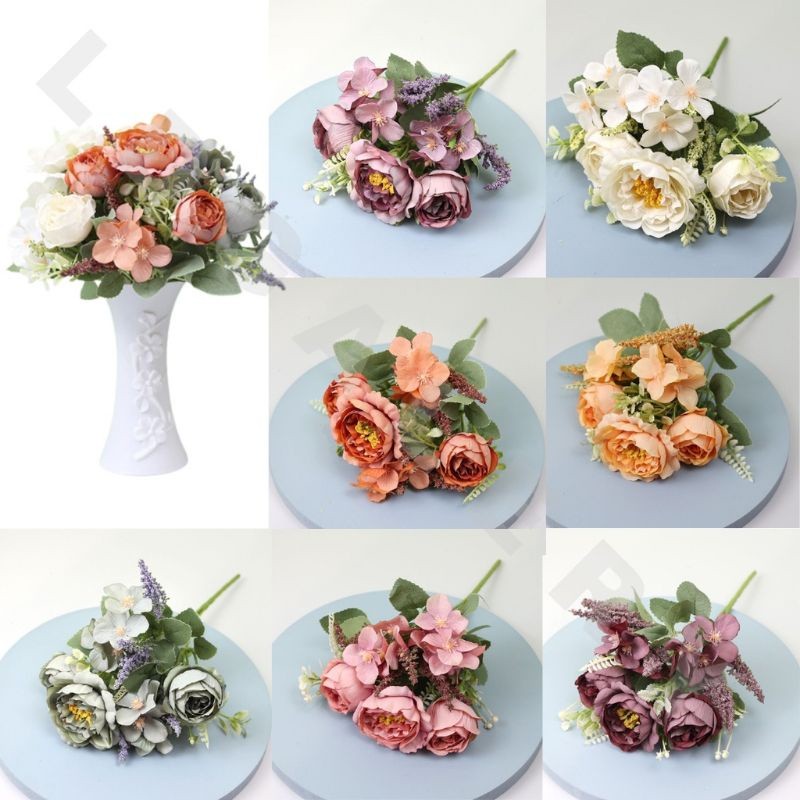 Topper Kue Artificial Flowers, Hiasan Bunga Palsu, Hiasan Kue Buket Bunga, Bunga Plastik