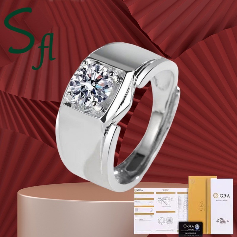 SFL Cincin Pria Moissanite Klasik 1 Karat（Dengan Sertifikat GRA）