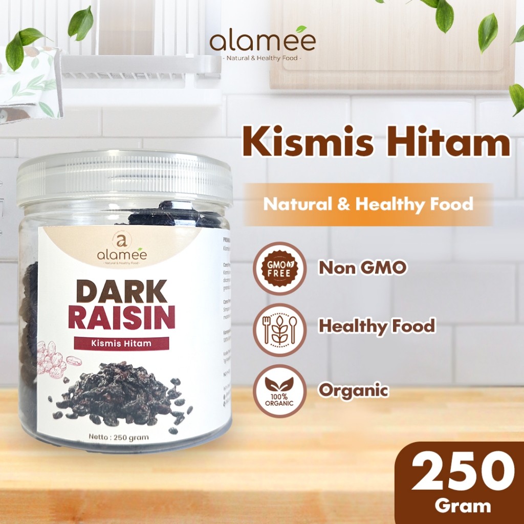 

ALAMEE Dark Raisin Cemilan Buah Sehat Kismis Hitam Manis Dried Fruit Black Raisin PREMIUM 250gr