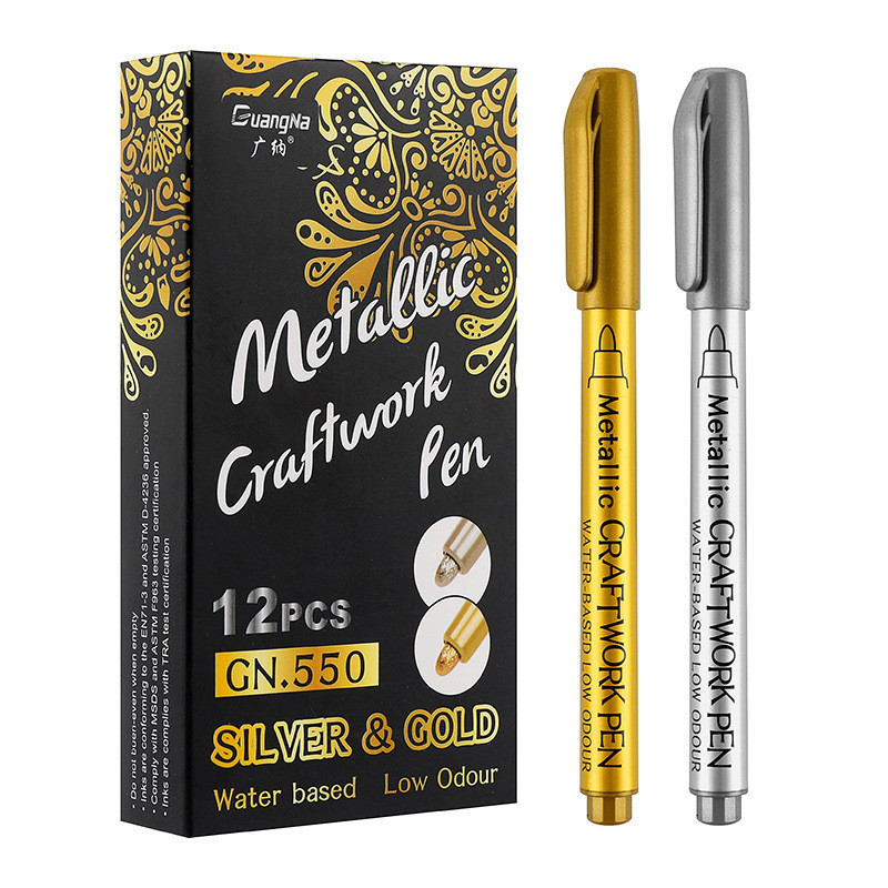 

Gold Silver Paint Marker DIY Metallic Waterproof Permanent Craftwork Highlighter Pen Creative Doodling Drawing Stationery