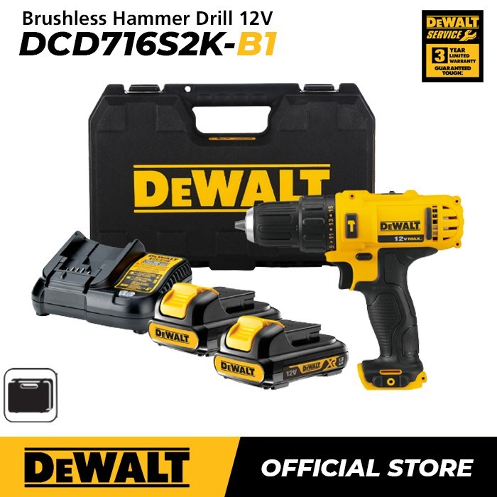Bor Cash Compact Drill Driver Dewalt DCD716S2K Dewalt Brushless Hammer Drill / Bor Tembok Baterai 12