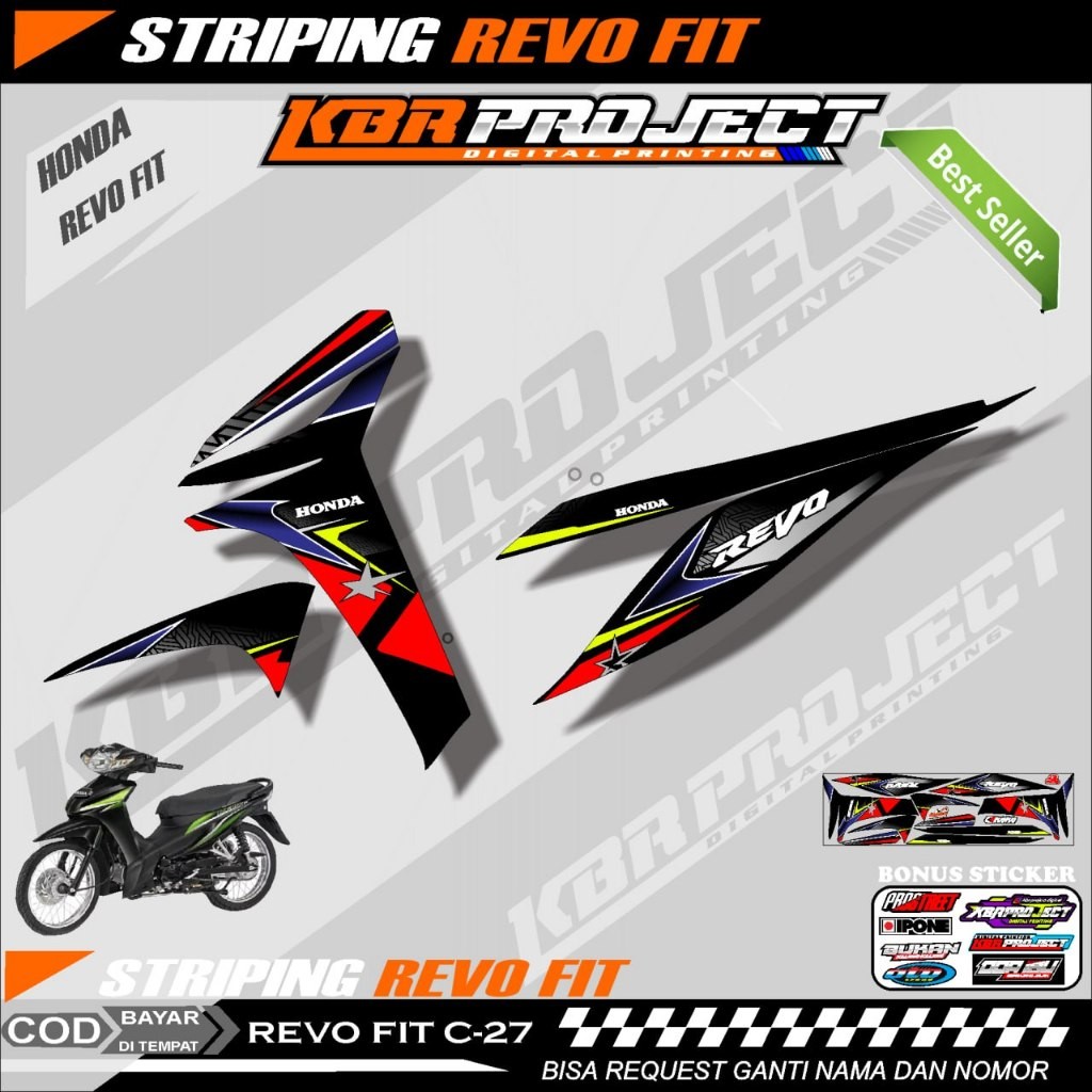 REVO FIT STIKER  STRIPING MOTOR KEREN LIS VARIASI REVO FIT STIKER MOTOR HONDA DESAIN RACING C.27