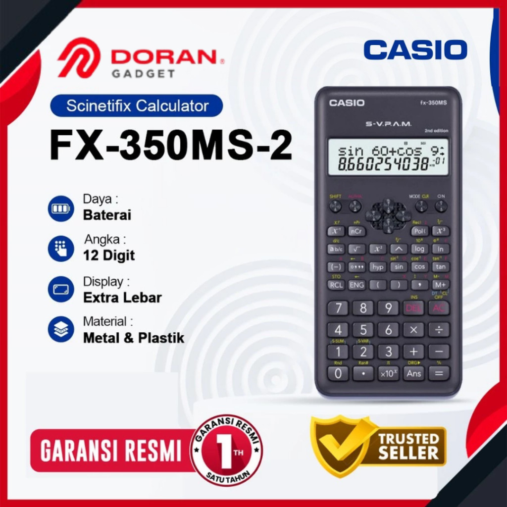 

Casio FX-350MS-2 Calculator Scientific - Kalkulator FX350MS 2nd Edition Ilmiah- Garansi Resmi 1Tahun