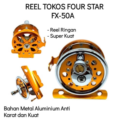 Reel Tokos Metal Four Star Fx50a / Rell Ukelan Senar Pancing Handle Kanan Tegek Atau Kerekan Tali Pa