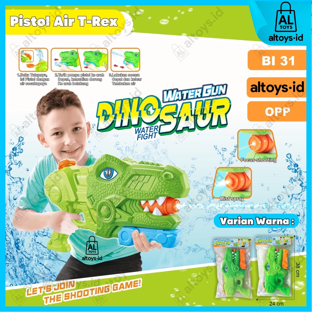 MAINAN ANAK-ANAK PISTOL AIR WATER GUNS TOYS KARAKTER DINO SAURUS T-REX / TRICERATOPES MAINAN SAAT MANDI PISTOL AIR POMPA MAINAN PISTOL AIR POMPA KARAKTER DINO SAURUS BI31 / BI32