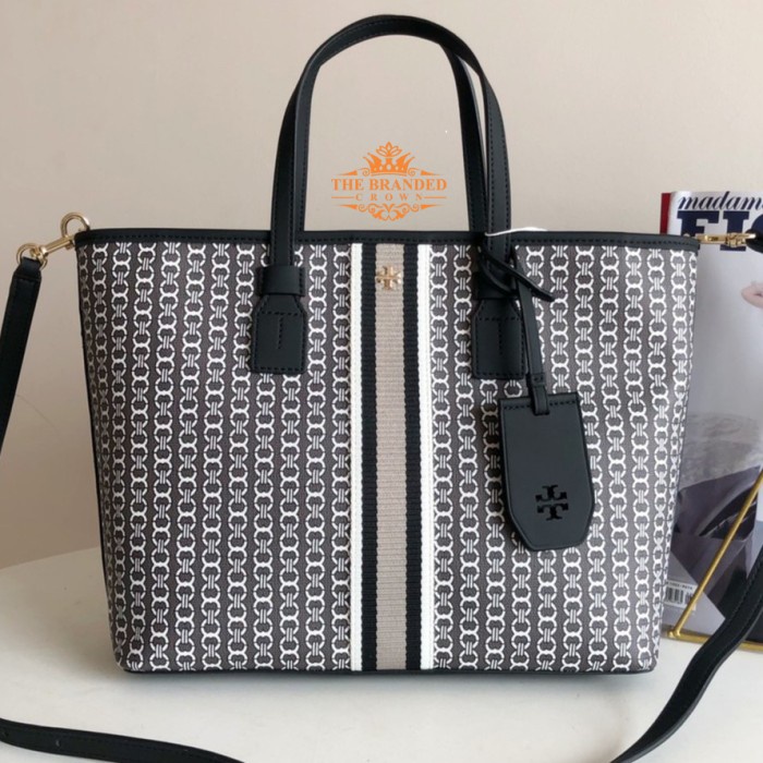 VS Tas Tory Burch 53304 Gemini link Canvas Small Top Zip Tote Black Vvv