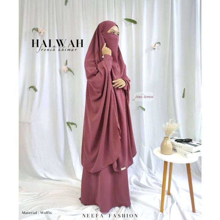 SET GAMIS HALWAH SETELAN GAMIS FRENCH KHIMAR JUMBO SYARI BAHAN SAFIR PREMIUM
