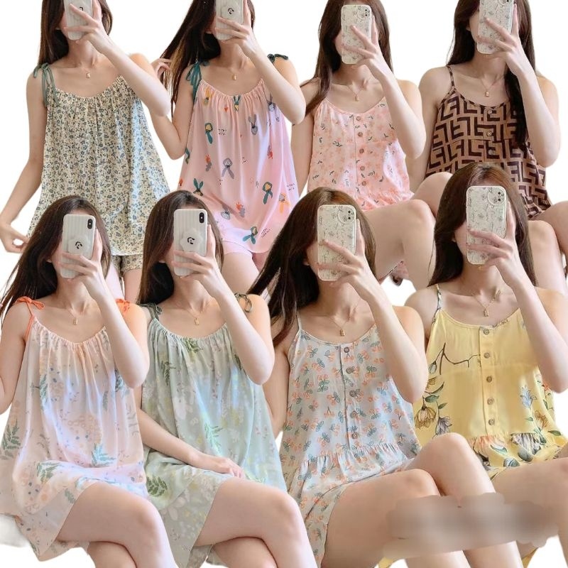 SETELAN SETCEL ONE SET HOTPANTS PIYAMA BAJU KAOS TIDUR TANKTOP SEXY WANITA DEWASA KOREA RAYON IMPORT