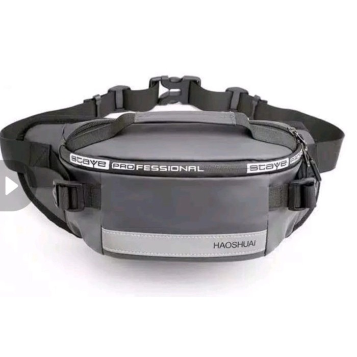 [Best Seller] Tas Pinggang Pria waterproof / Tas selempang 3 kantong penyimpanan - Abu-abu