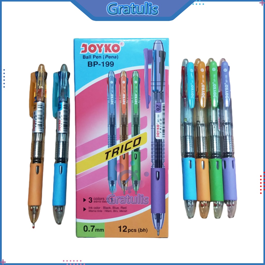

PULPEN TRICO 3 WARNA JOYKO [BP-199/12 PCS] / BALLPOINT PENA PEN 3 COLOUR [0.7 MM/1 PACK]