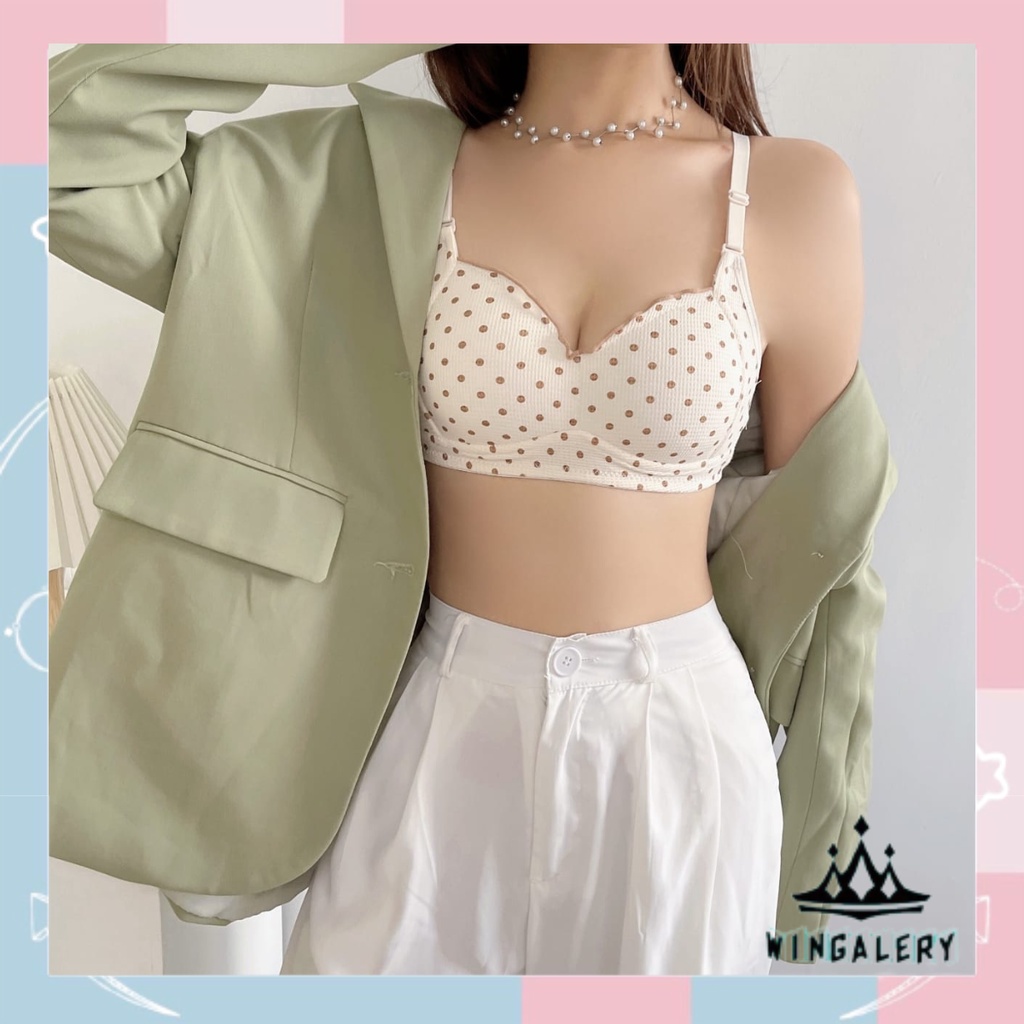 WINGALERY Bra Wanita Motif Polkadot Korean Style Tanpa kawat Pakaian Dalam Wanita 9049