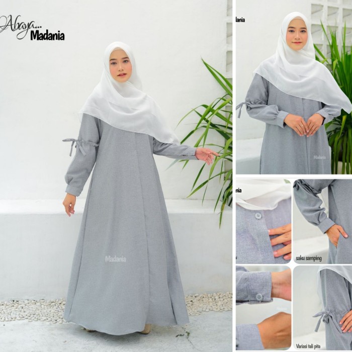 gamis abaya modern katun madinah premium syari kancing depan (Madania)