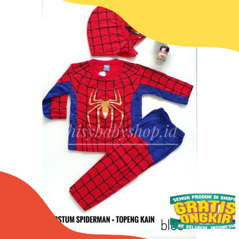 Kostum baju anak spiderman topeng Kain / baju anak spiderman kostum spiderman anak laba laba/ Black 