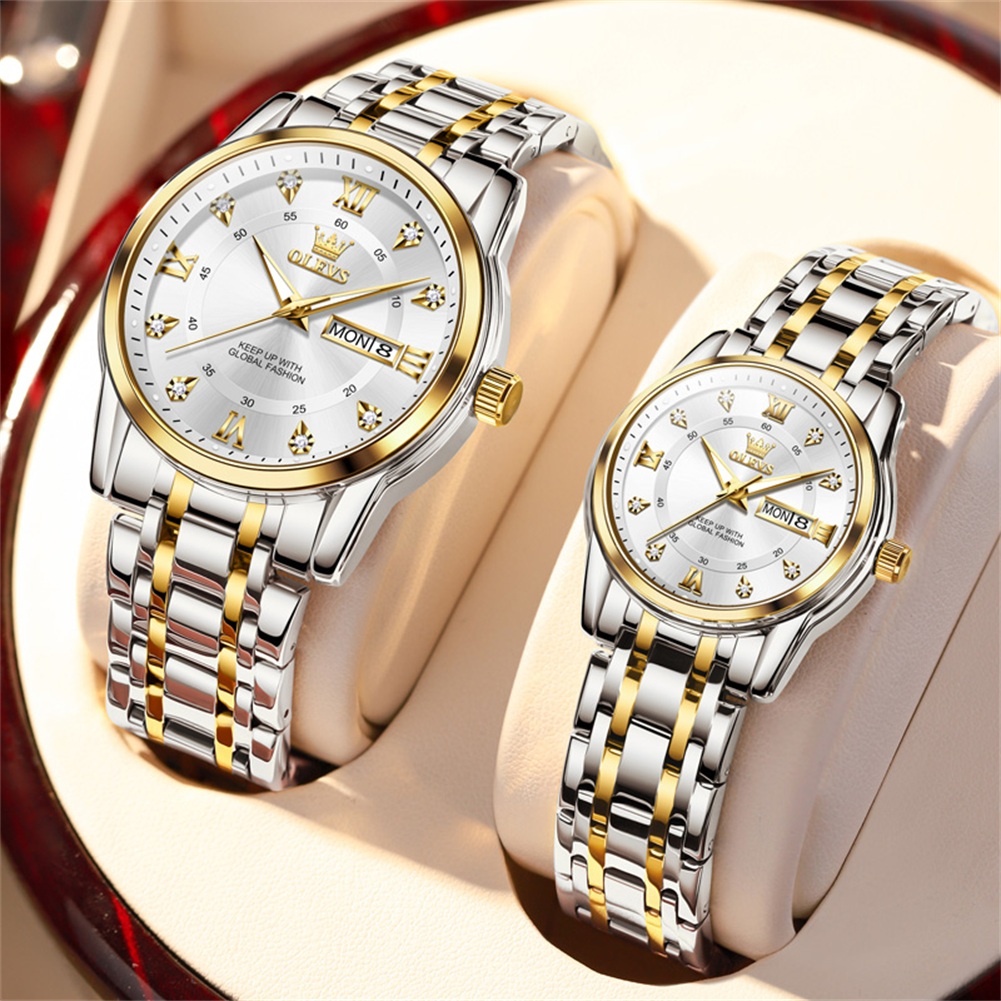 【COD】 OLEVS Jam Tangan Couple Pasangan Original Anti Air Analog Terbaru Cod Jam Couple