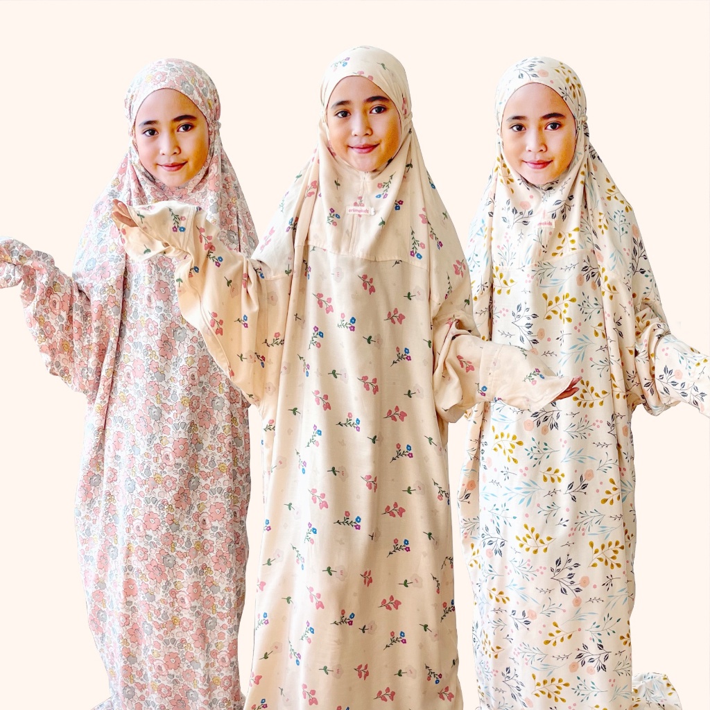 CY77J Mukena Terusan Anak Perempuan Motif Series Hana Umur 7 sd 11 Tahun By Erlimakids Bahan Rayon V