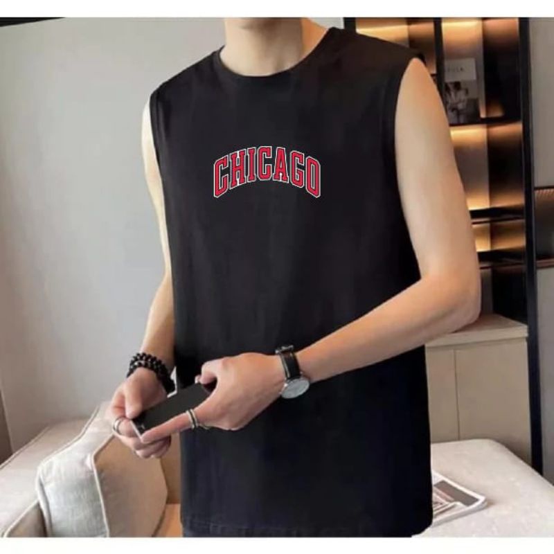 SINGLET GYM Baju Kaos Singlet Pria Dewasa Motif CHICHAGO || Baju Tanktop Pria || Baju Gym Pria Dewas