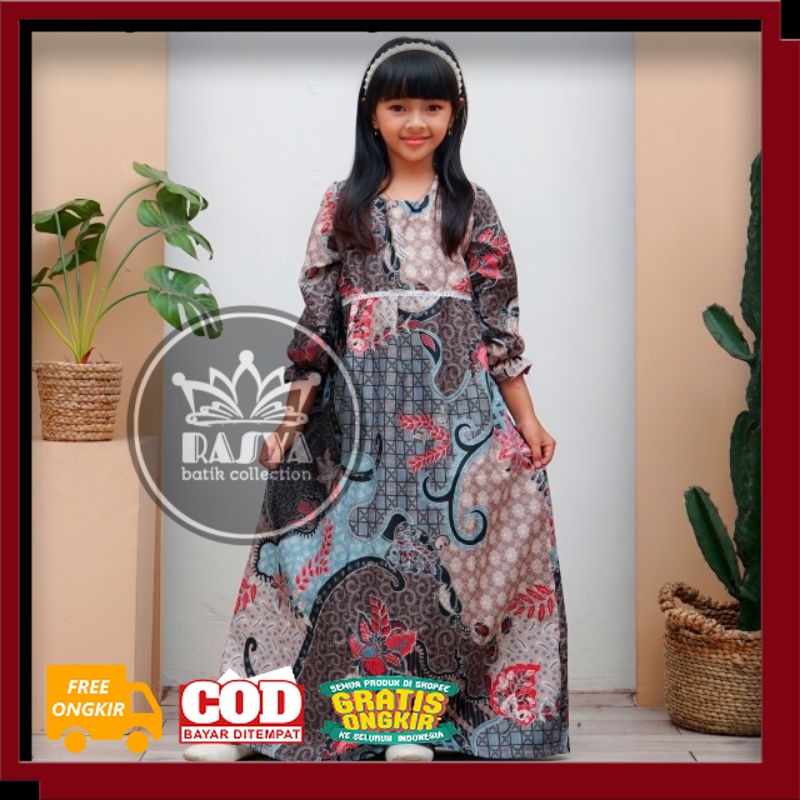 Baju Gamis Batik Anak Perempuan Umur 3 - 10 tahun// BATIK KEREN TERKINI MODEL BARU