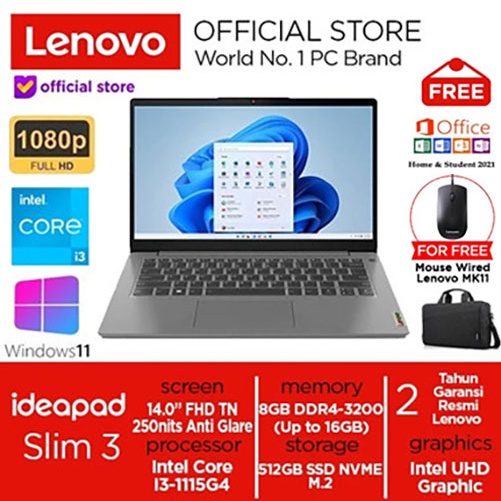 Laptop Lenovo IdeaPad Slim 3i I3-1115G4 512GB SSD 8GB Win11+Ohs