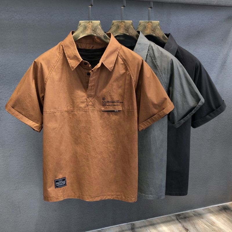 Gu Xiang Hong Kong Edition High Grade Combed Land Cotton Casual Short sleeved Shirt for Men's Loose 