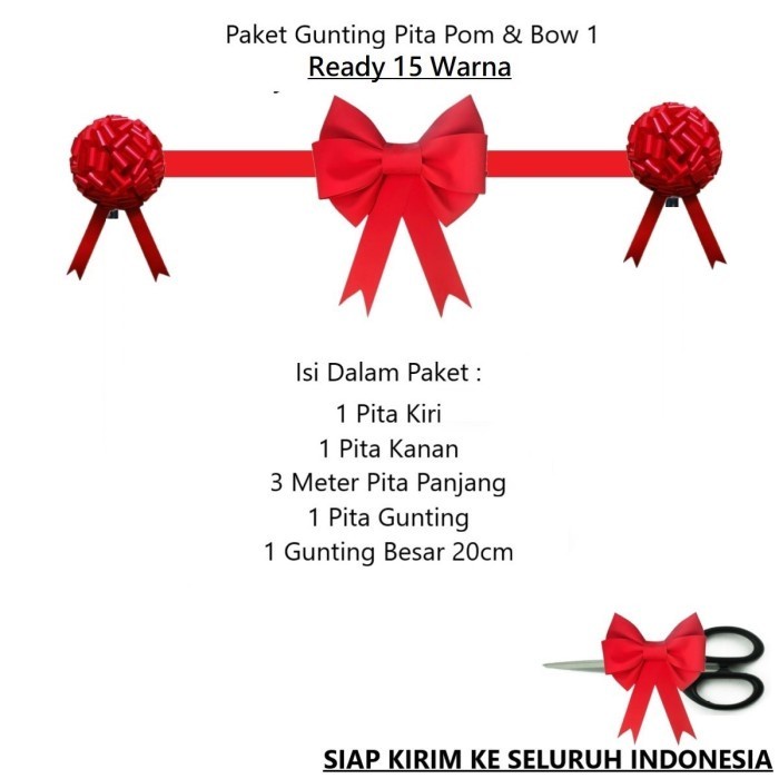 

PROMO - PITA KADO - Pompom Grand Opening Peresmian Gunting Pita Kantor Outlet Paket Tiang - Pita Set Only, Putih