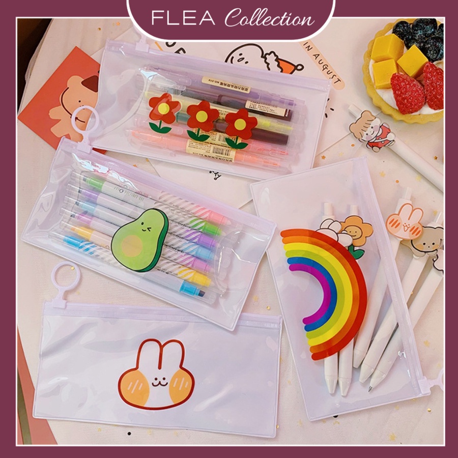 

FLEA Tempat Pensil Pulpen Transparan Ziplock Karakter Serbaguna Pouch Penyimpanan Kosmetik Tempat Penyimpanan Alat Tulis Pouch Zipper Pencil Case