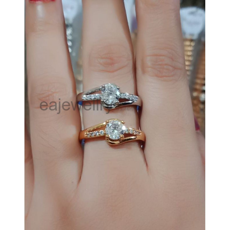 Cincin XUPING Permata Satu Asli Berlapis Emas 24K