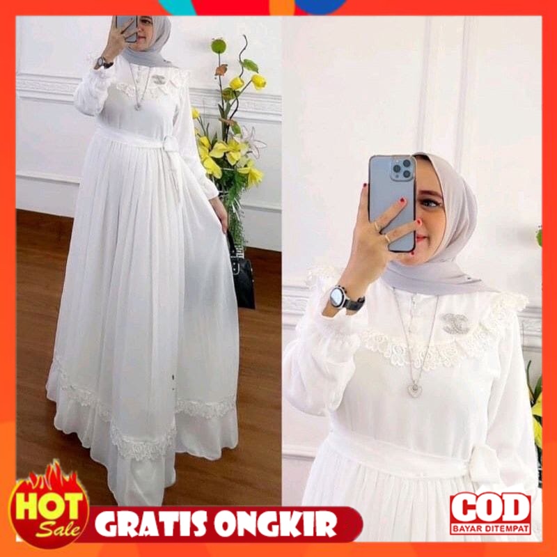 KAIN ADEM HALUS TEBAL / Gamis Kondangan Terbaru / Raya Dress / Gamis Putih Polos /  Gamis Ceruty Bab