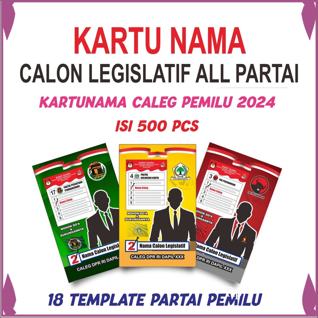 

ISI 500 PCS Kartu Nama Caleg Pemilu 2024 Free Desain Semua Partai Bisa Custom