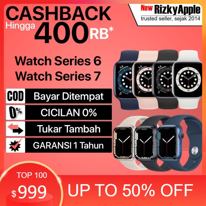 JAM PINTAR/ ORIGINAL/ Apple Watch Series 6 2020 44mm 40mm Black White Pink Gold Red Blue SE - Series