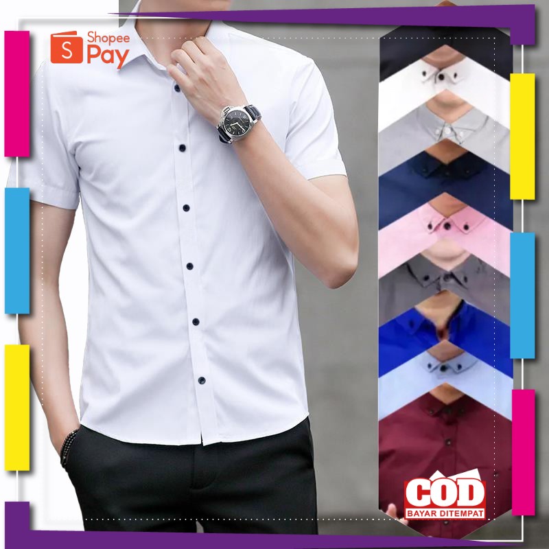 PREMIUM KOREAN STYLE / Kemeja Lengan Pendek Pria Slim Fit Kemeja Polos Premium Kemeja Kerja Kemeja W