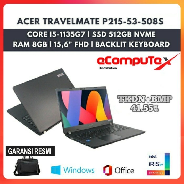 LAPTOP ACER TRAVELMATE P214 TMP214-53 i5-1135G7 8GB 512GB 15" TKDN RESMI
