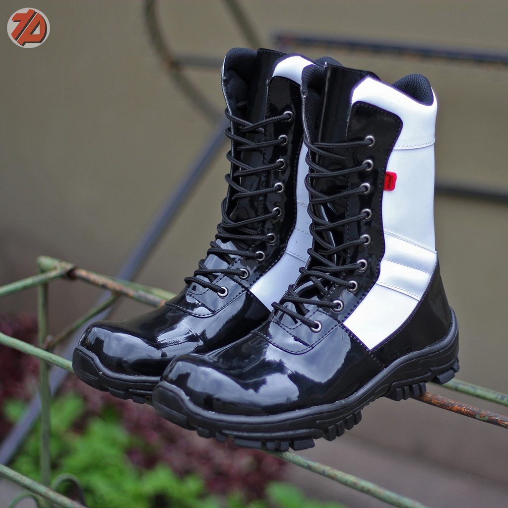 PromoSepatu pdl tni polri satpam safety pria arboo pm hitam putih mengkilap tanpa semir ujung besi b