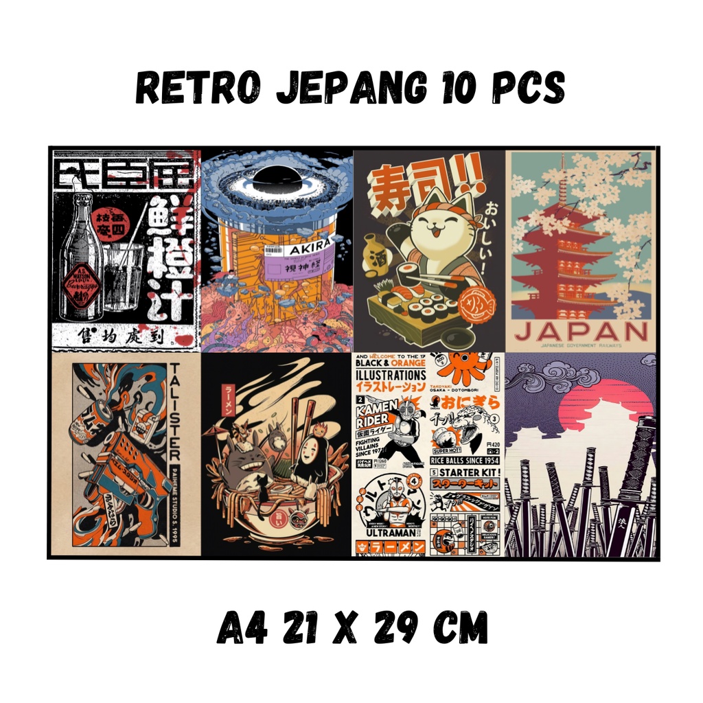 Poster dinding tema retro jepang