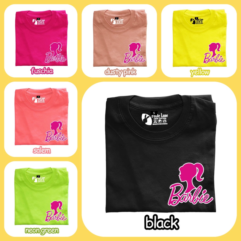 PREMIUM Atasan Baju Anak Pink Lengan Pendek Barbie Doll Kecil Lucu Cewek Perempuan Balita Bayi Sablo