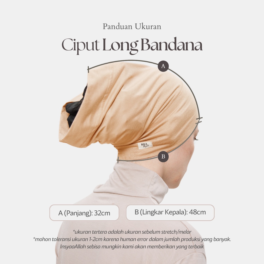 RB RDAHijab - Ciput Long Bandana ORIGINAL Dalaman Inner Cap Hijab Jilbab Kerudung, Bando Panjang,