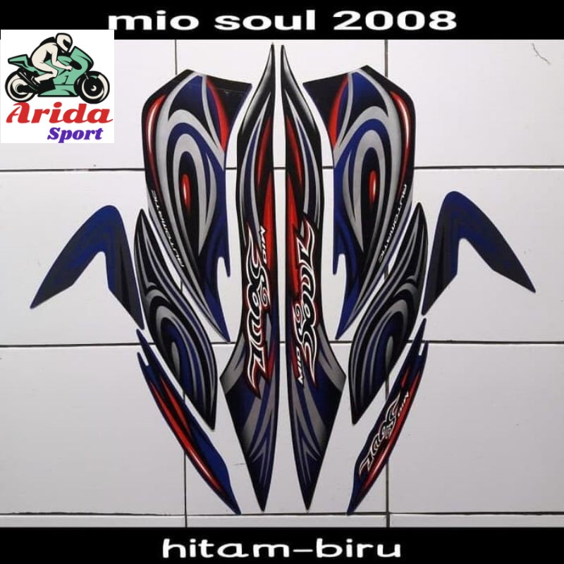 stiker mio soul striping yamaha mio soul karbu lama thn 2008 hitam biru lis les body mio sul sol soe