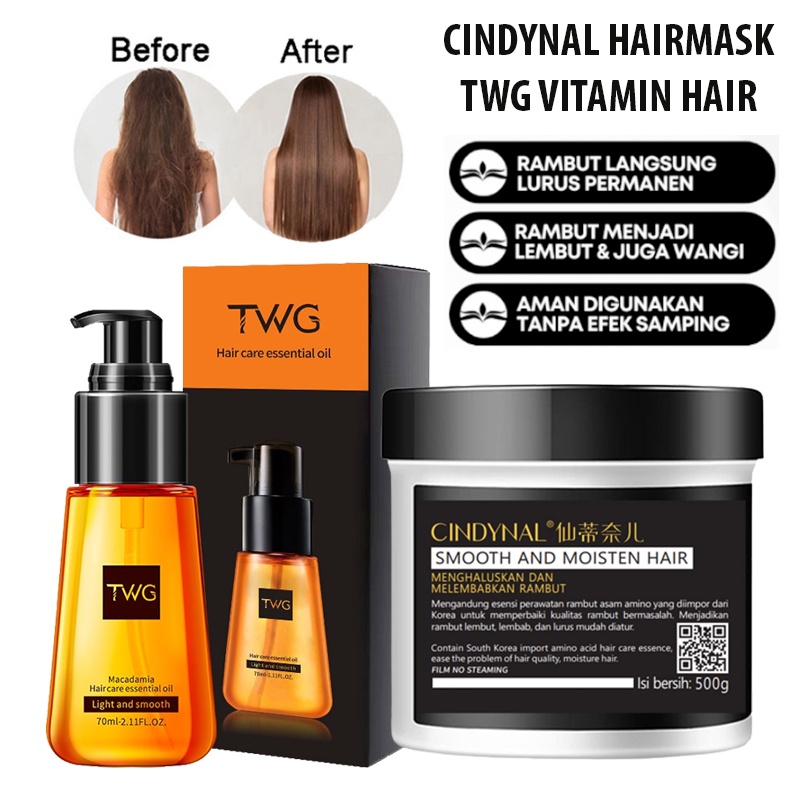 TWG Vitamin Rambut Box + CINDYNAL Hairmask BPOM Vitamin Pelurus Rambut Tanpa Catok