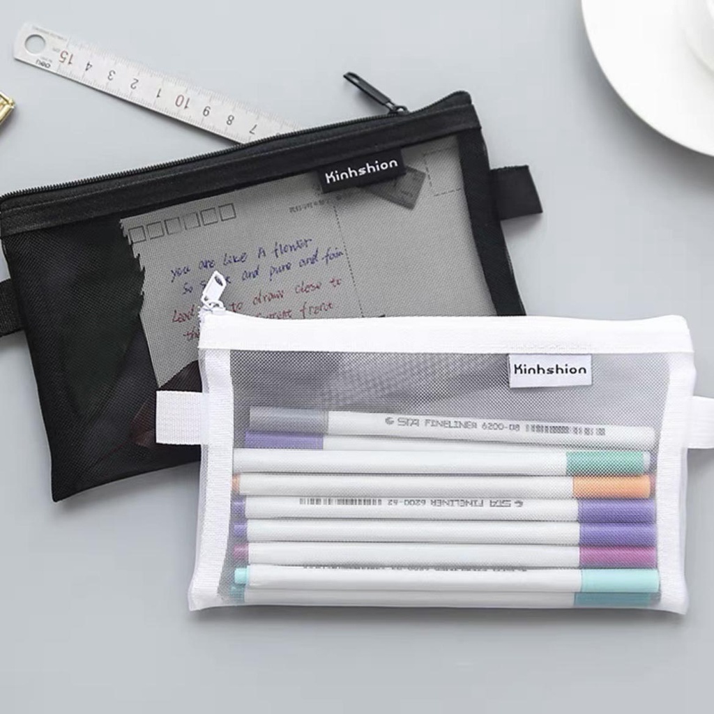 

14A. Kotak Pensil Polos Mesh Jaring Transparan / Tempat Pensil Kapasitas Besar Kotak Pensil Laki Laki Cowok / Make Up Pouch Bening Polos