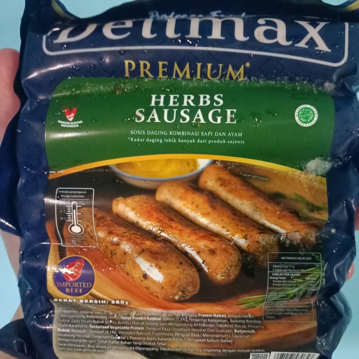 

delimax premium herbs sausage sosis daging sapi herbs 360gr