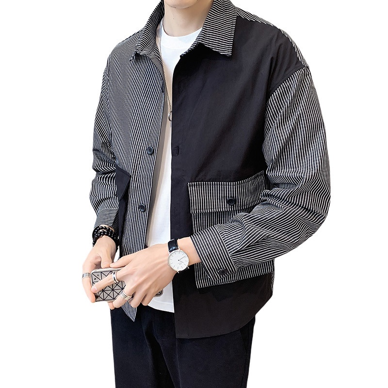 Half Plaid Shirt Long Sleeve Outer Shirt in Black Color Regular Fit Casual - Kemeja Outer / Kemeja B