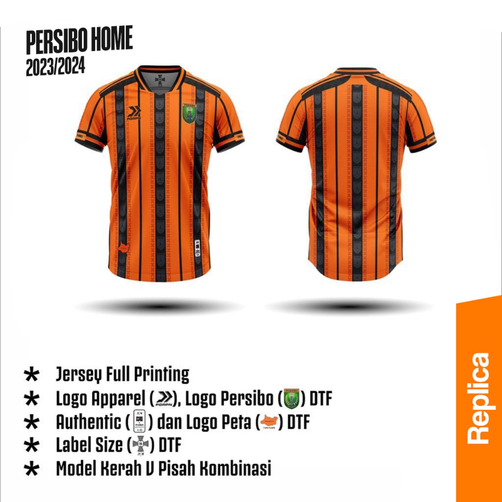 Jersey Persibo Home Jersey Replica Orange Hitam