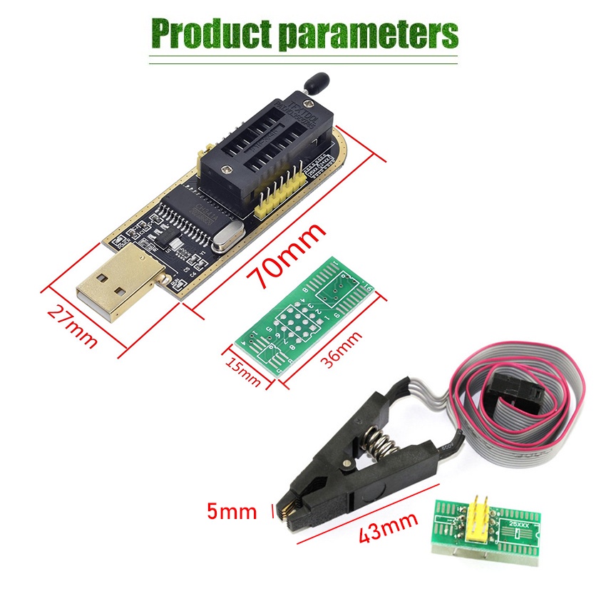 CH341A Set EEPROM Flash BIOS USB Programmer SOIC8 Klip On-Board dan penjepit IC Eeprom