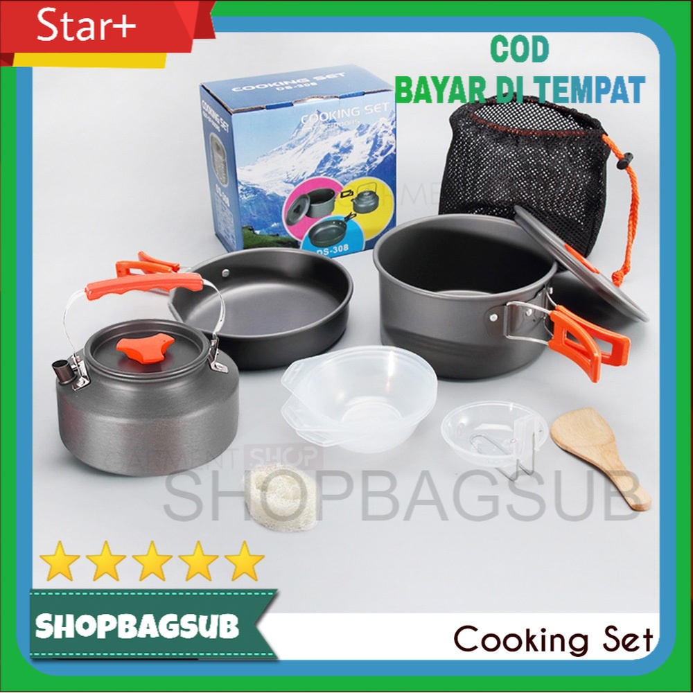 Kompor Nesting Set Alat Masak Camping DS 308 Cooking Portable Ceret Air Minum Portable Anti Lengket