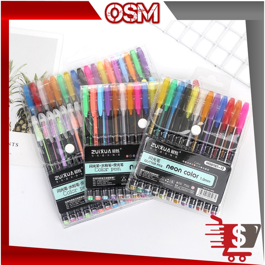 

OSM - S6076 Colorful Pulpen Gel Ink / Pulpen Warna-Warni Tinta / Pen Gel Color / Pulpen Gel Glitter / Pulpen Warna-Warni 12 PCS